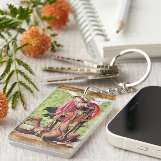 ST. MICHAEL, DRAGON EN JUSTITIE Gebed Perkament Sleutelhanger (Voorkant Rechts)