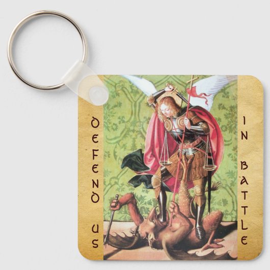 ST. MICHAEL, DRAGON EN JUSTITIE, Green Red Brown Sleutelhanger (Voorkant)