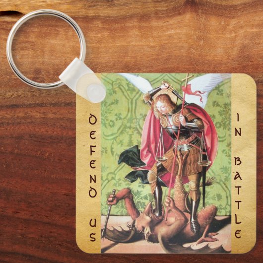 ST. MICHAEL, DRAGON EN JUSTITIE, Green Red Brown Sleutelhanger (Voorkant)