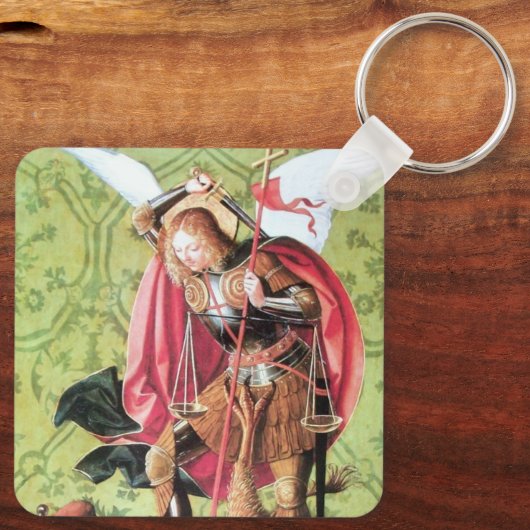 ST. MICHAEL, DRAGON EN JUSTITIE, Green Red Brown Sleutelhanger (Achterkant)