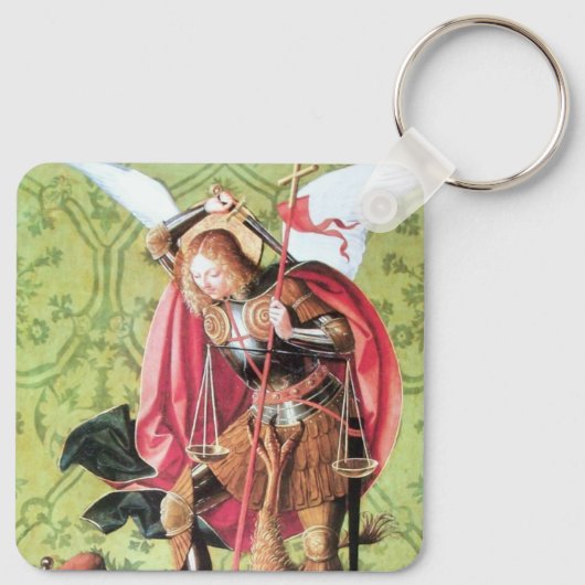 ST. MICHAEL, DRAGON EN JUSTITIE, Green Red Brown Sleutelhanger (Achterkant)
