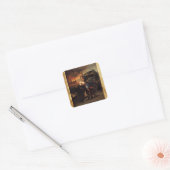 St Michael en de Draak, Brown Perkament Vierkante Sticker (Envelop)