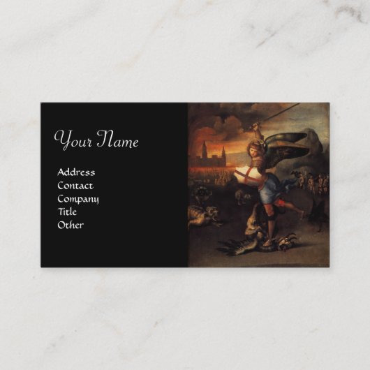 St. Michael en de Draak, zwart Visitekaartje (Voorkant)