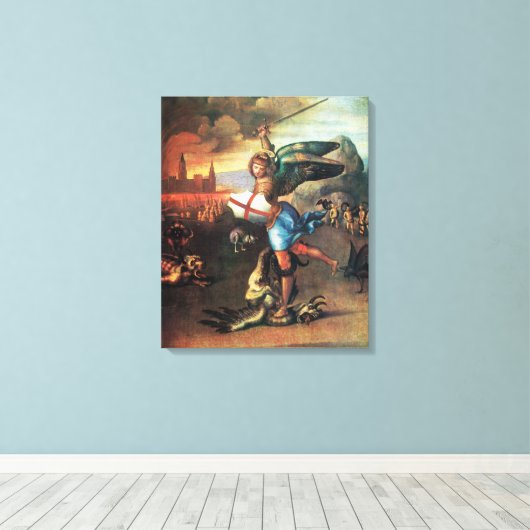 St. MICHAEL EN DE DRAGON Canvas Afdruk (Insitu (Houten vloer))