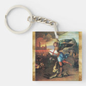 St Michael en de Dragon Prayer Perkament Sleutelhanger (Voorkant)