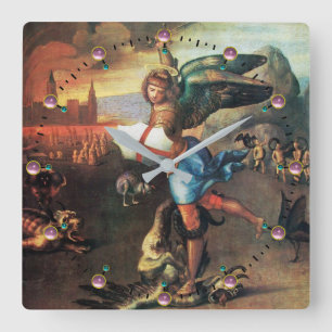 St. Michael en Dragon Vierkante Klok