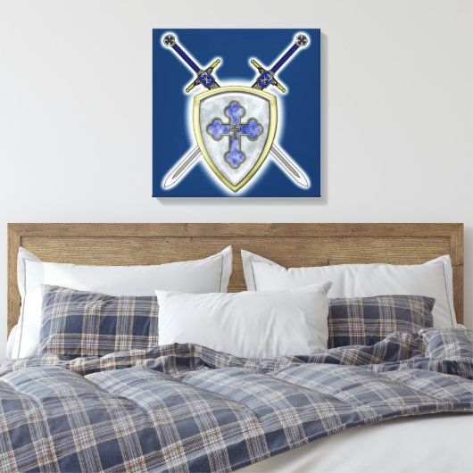 St. Michael - Swords and Shield Canvas Afdruk (Insitu (Slaapkamer))