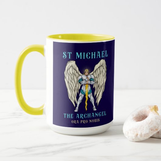 St Michael The Archangel Catholic Prayer Mug (Avec donut)