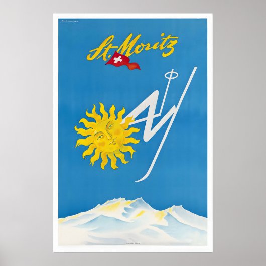 St. Moritz Switzerland Vintage Ski Poster - Framed (Devant)