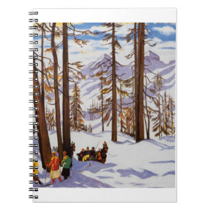St. Moritz Vintage Skiers Alpine Elegance Kunst Notitieboek
