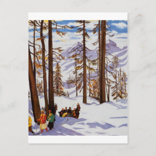 St. Moritz Vintage Skiërs Alpine Elegantie Kunst Feestdagenkaart