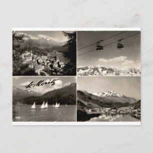 St Moritz Vintage Zwitserse Alpen Vier Uitzichten Briefkaart