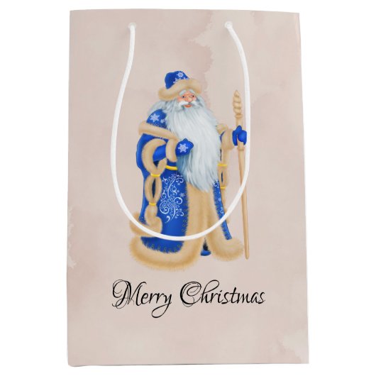 St. Nicholas Blue Christmas Custom Medium Cadeauzakje (Voorkant)