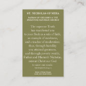 ST. NICHOLAS DE MYRA PRAYER CARTES SAINES (Dos)