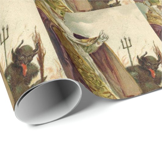 St Nicholas Krampus Pitchfork Priester Cadeaupapier (Rol Hoek)