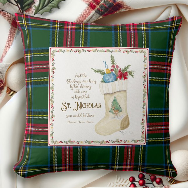 St. Nicholas Santa Christmas Stocking Tartan Plaid Kussen (Creator heeft geüpload)