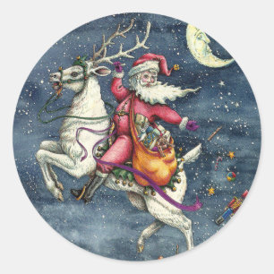 ST. NICK, FLYWITTE REINDEER, CHRISTMAS MAGIC RONDE STICKER