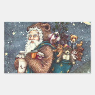 ST. NICK IN TEDDY BEAR SUIT, CHRISTMAS TEDDIES RECHTHOEKIGE STICKER