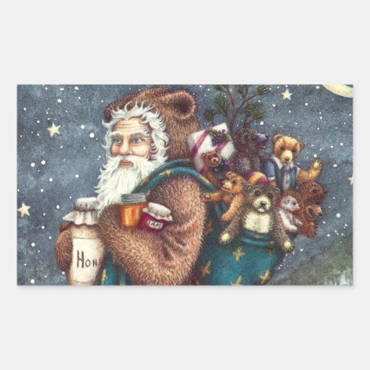 ST. NICK IN TEDDY BEAR SUIT, CHRISTMAS TEDDIES RECHTHOEKIGE STICKER (Voorkant)