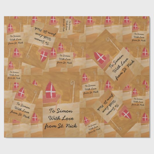 St. Nick Waterverf Sinterklaas St. Nicholas Miter Cadeaupapier (Vlak)