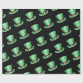 St. Paddy's Day Green Top Hat Pattern op Black Cadeaupapier (Vlak)