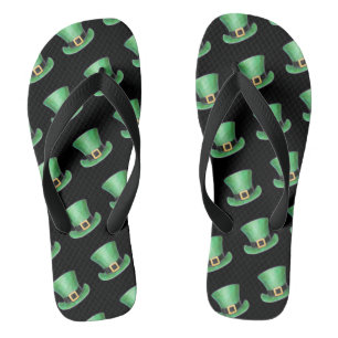 St. Paddy's Day Green Top Hat Pattern op Black Teenslippers