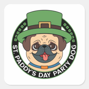 St. Paddy's Day Party Pug Dog Vierkante Sticker