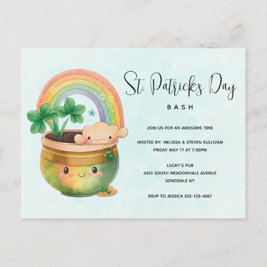 St. Paddy's Day Rainbow & Clover Party Invitation (Devant)
