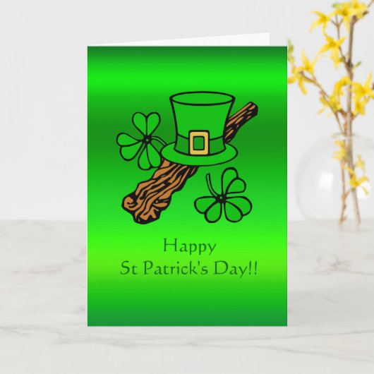 St. Paddy's Day top hat, shamrock and shillelagh Kaart (Gele Bloem)