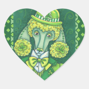 ST. PADDY'S IRISH GROENE FRANSE POODLE, LUCKY DOG HART STICKER