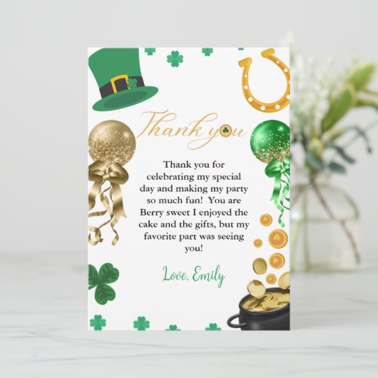 St Patrick dag Shamrock Verjaardag Dank u Kaart (Staand voorkant)