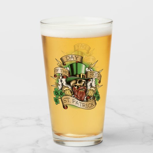 St. Patrick, Dag van het Bier, Schedel, Leprechaun Glas (Voorkant gevuld)