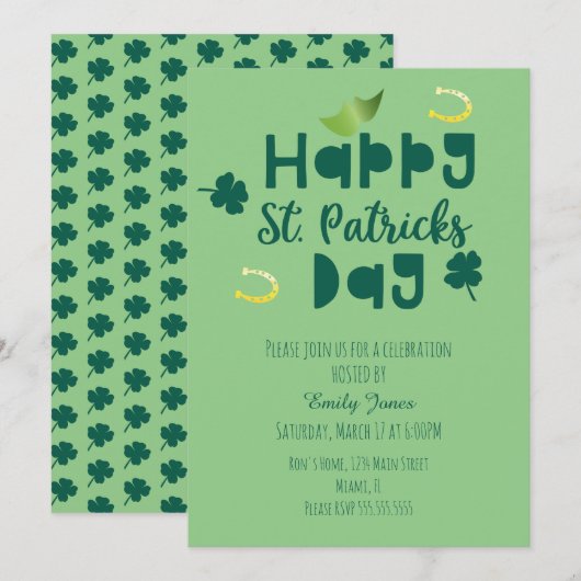 St Patrick Day Celebration Event Green Clover Kaart (Voorkant / Achterkant)