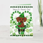 St. Patrick Day Dachshund Cartoon Kaart (Voorkant)