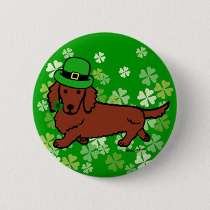 St. Patrick Day Dachshund Cartoon Ronde Button 5,7 Cm