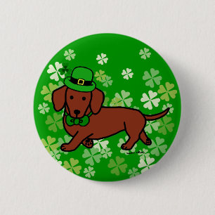 St. Patrick Day Dachshund Cartoon Ronde Button 5,7 Cm