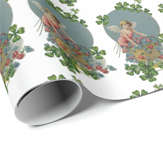 St. Patrick Day Irish Angels Shamrocks Flowers Cadeaupapier (Rol Hoek)