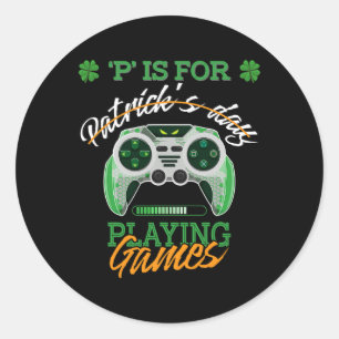 St Patrick Day Irish Kinderen Gamer P is voor het Ronde Sticker