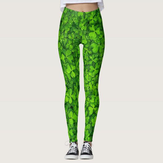 St. Patrick Day Irish Shamrock Clovers Green Leggings (Voorkant)