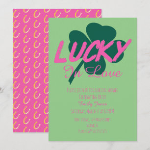 St Patrick Day Lucky Pink Bridal Shower Kaart