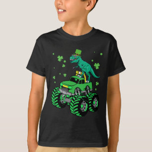 St Patrick Day Monster Truck Dinosaurus Iers Kinde T-shirt