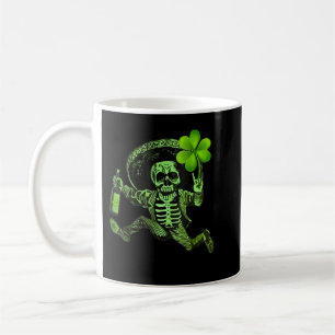 St. Patrick Day Skeleton Drinking Wine Clover Sham Koffiemok