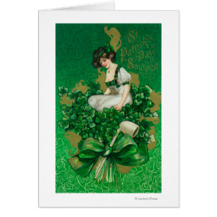 St. Patrick Day Souvenir Woman op Clover Scene