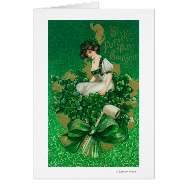 St. Patrick Day Souvenir Woman op Clover Scene (Voorkant)