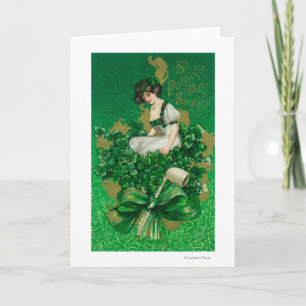 St. Patrick Day Souvenir Woman op Clover Scene Kaart