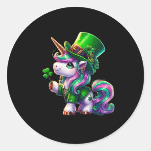 St Patrick Day T - shirts Ierse Eenhoorn Meisjes K Ronde Sticker