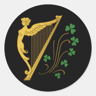 St Patrick de de Gouden Harp en Klavers van de Dag Ronde Sticker