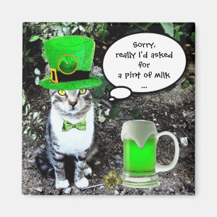 ST PATRICK DE KAT VAN DE DAG MET GROEN IERS BIER MAGNEET