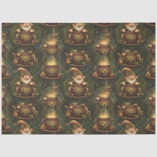 St. Patrick Gnome Magic Cauldron Donker hout Tissuepapier (Voorkant)