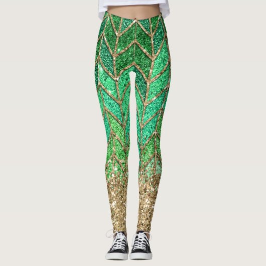 St Patrick Green Gradient Sparkle Glitter Gold Fun Leggings (Voorkant)